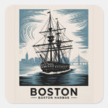 Boston Harbor Retro Tall Ship Vintage Nautical Square Sticker