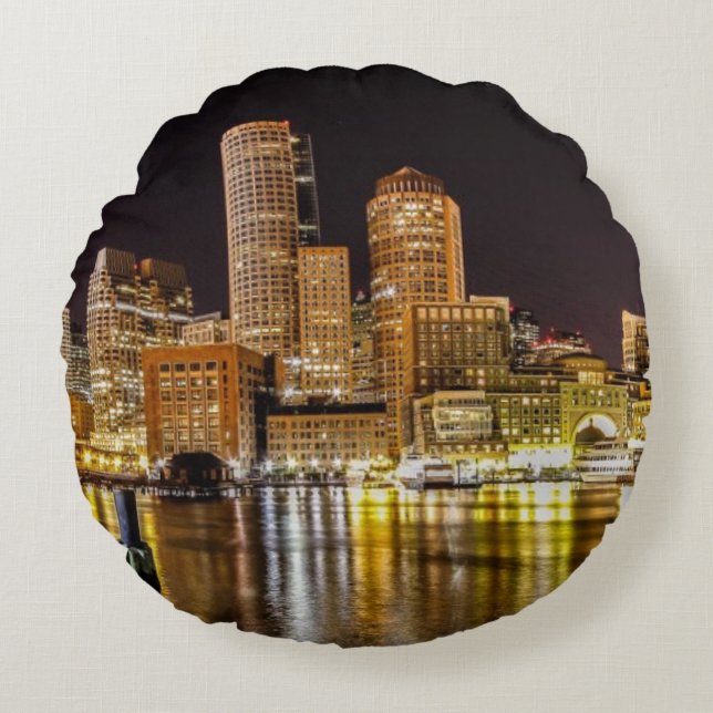 Boston Harbor Round Pillow (Front)