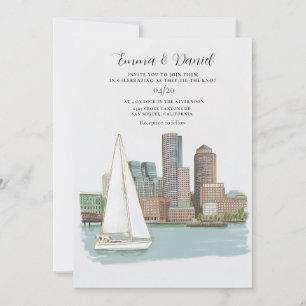 Boston Harbor Skyline Destination Wedding Invitation