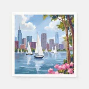 Boston Harbor Spring   Boat Bay City Skyline Napkins