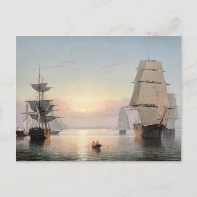Boston Harbor, Sunset by Fitz Henry Lane Postcard (Front)