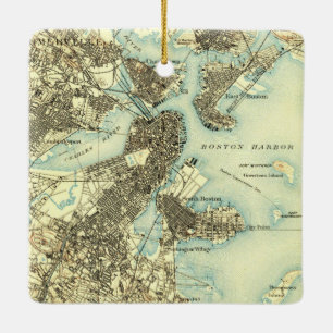Boston Harbor Vintage Map Ceramic Ornament