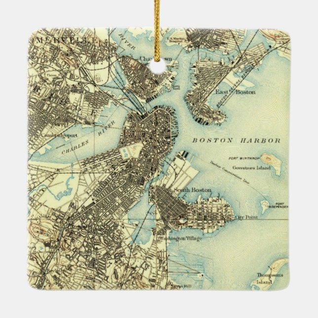 Boston Harbor Vintage Map Ceramic Ornament (Back)