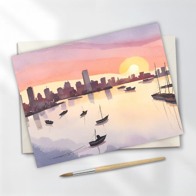 Boston Harbor | Watercolor City Massachusetts Card (Creator Uploaded)