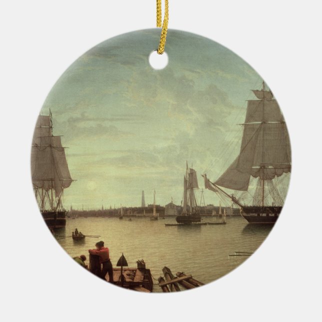 Boston Harbour from Constitution Wharf Ceramic Ornament (Front)