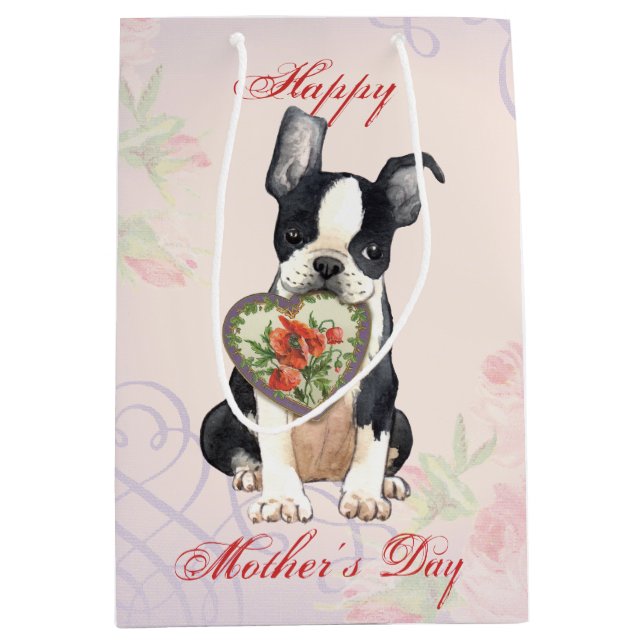 Boston Heart Mom Medium Gift Bag (Front)