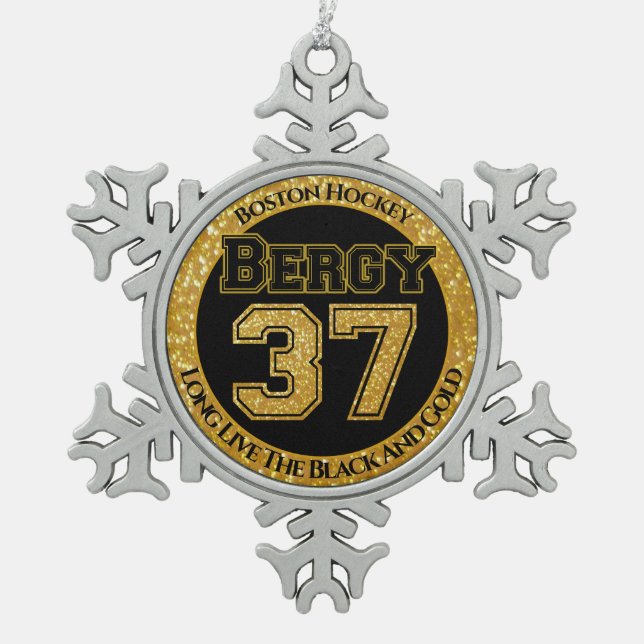 Boston Hockey Bergy 37 Snowflake Pewter Christmas Ornament (Front)