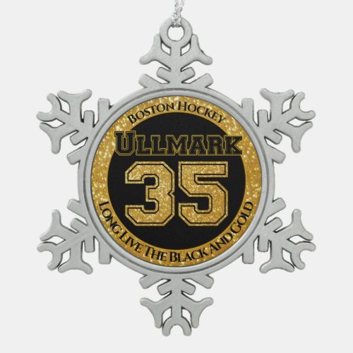 Boston Hockey Ullmark 35 Snowflake Pewter Christmas Ornament