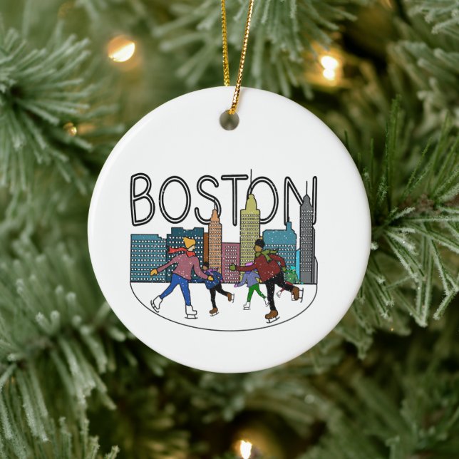 Boston Ice Skating Personalize The Back Ceramic Ornament (Tree)