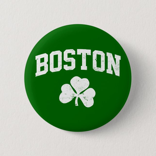 boston irish st patrick's shamrock clover southi pinback button (Front)