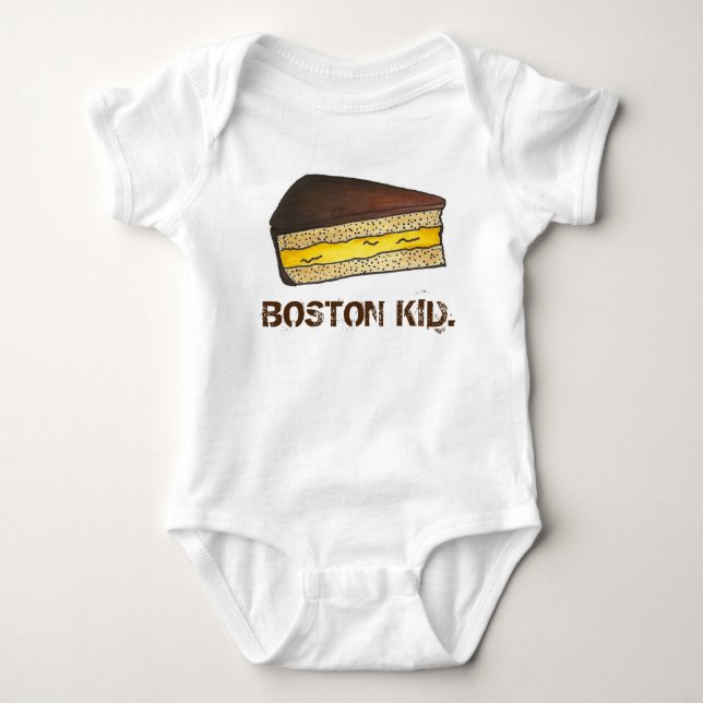 BOSTON KID Cream Pie Slice Massachusetts Foodie Baby Bodysuit (Front)
