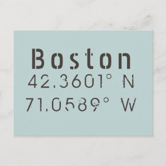 Boston Latitude & Longitude Postcard