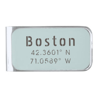 Boston Latitude Longitude Silver Finish Money Clip