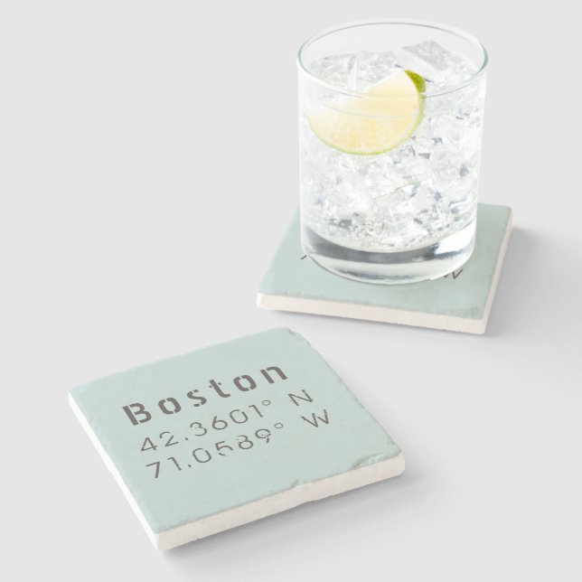 Boston Latitude Longitude Stone Coaster (Side)