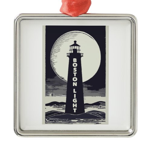 Boston Light Lighthouse Moon Metal Ornament