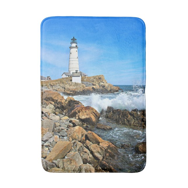 Boston Lighthouse, Massachusetts Bathroom Mat (Front Vertical)