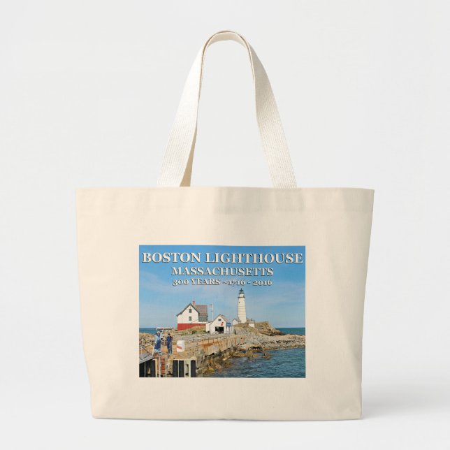 Boston Lighthouse, Massachusetts Large Tote Bag (Front)