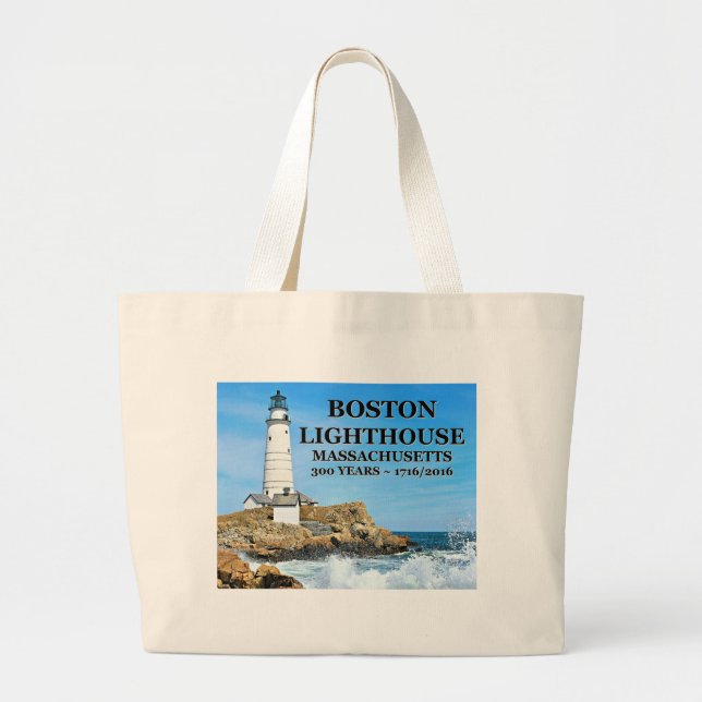 Boston Lighthouse, Massachusetts Large Tote Bag (Front)