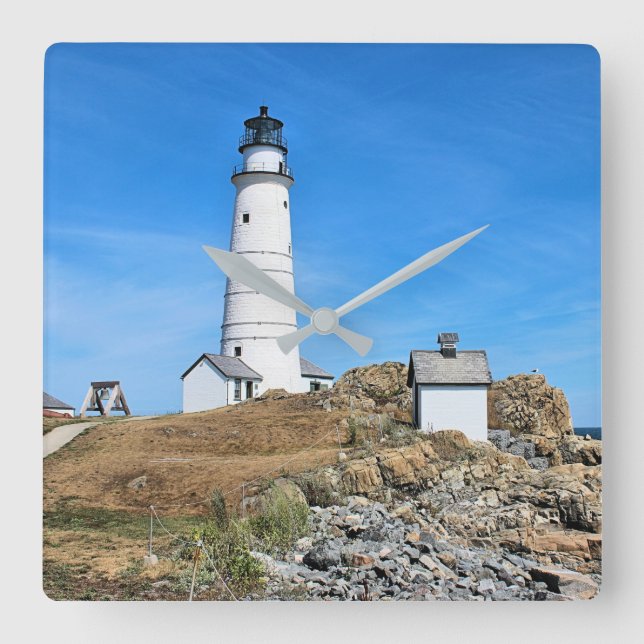 Boston Lighthouse, Massachusetts Square Wall Clock (Front)