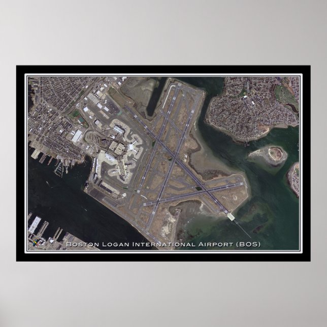 Boston Logan Intl Airport Satellite Map Poster (Front)