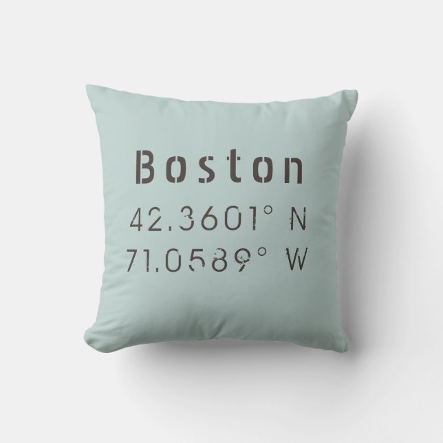 Boston  Longitude Latitude Throw Pillow (Front)