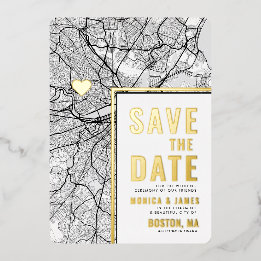 Boston Love Locator | City Map Save the Date Foil Invitation