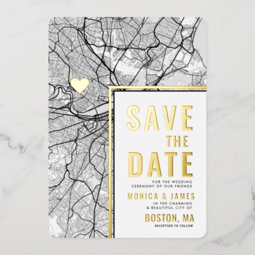 Boston Love Locator  City Map Save the Date Foil Invitation