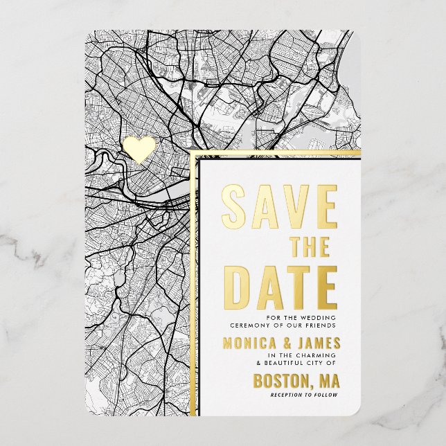 Boston Love Locator | City Map Save the Date Foil Invitation (Front)