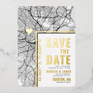 Boston Love Locator   City Map Save the Date L+L Foil Invitation