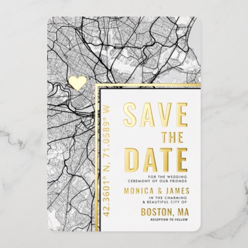 Boston Love Locator  City Map Save the Date LL Foil Invitation