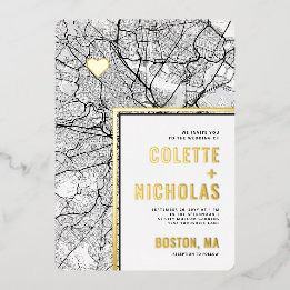 Boston Love Locator | City Map Themed Foil Invitation