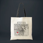 Boston Love Locator | City Map Wedding Welcome Tote Bag<br><div class="desc">A fun tote bag for a wedding or any other occasion taking place in the beautiful city of Boston, Massachusetts. This tote features an overhead map of the city center inside a black-bordered box framer. On the top sits a short welcome greeting and the name of the city. On the...</div>