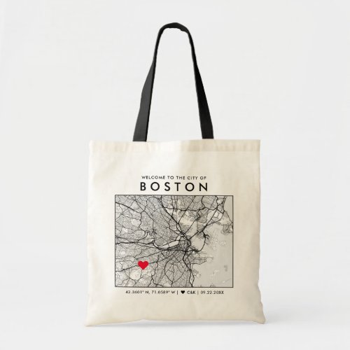 Boston Love Locator  City Map Wedding Welcome Tote Bag