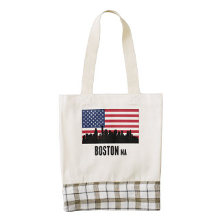 Boston MA American Flag Zazzle HEART Tote Bag