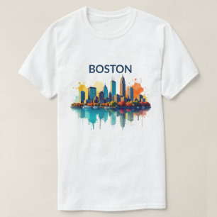 Boston Ma City Boston Skyline Watercolor T-Shirt
