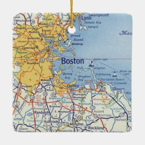 Boston MA Classic Map Ceramic Ornament