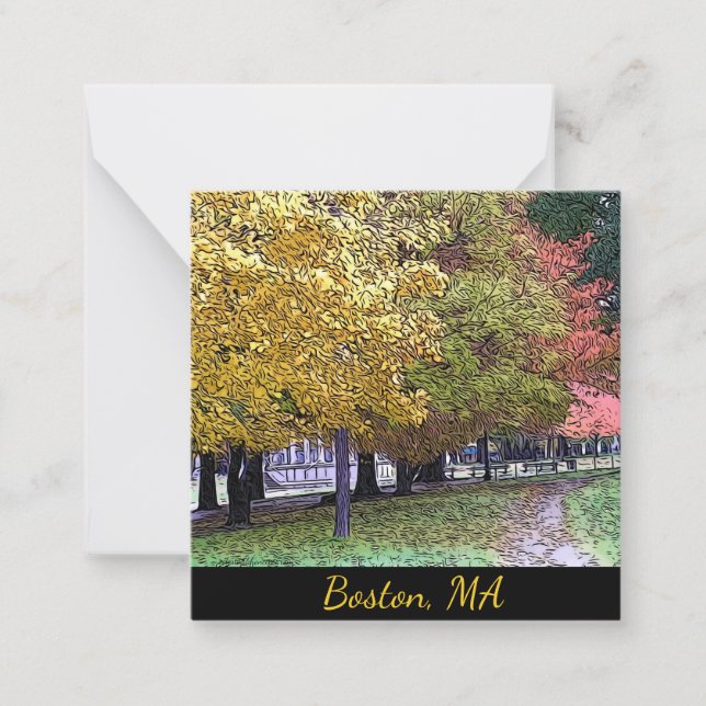 Boston, MA Fall Foliage Comic Art 0533 Note Card (Front)