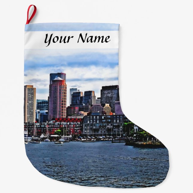 Boston MA - Inner Harbor Large Christmas Stocking (Front)
