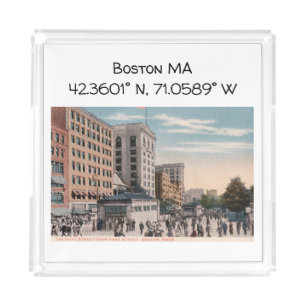 Boston MA Map Coordinates Vintage Style Acrylic Tray