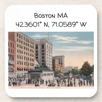Boston Ma Map Coordinates Vintage Style Beverage Coaster by markomundo at Zazzle