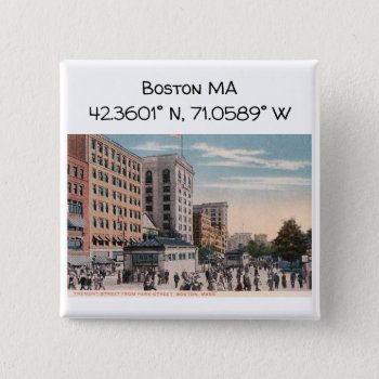 Boston Ma Map Coordinates Vintage Style Button by markomundo at Zazzle