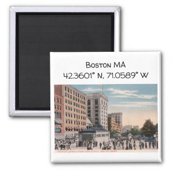 Boston Ma Map Coordinates Vintage Style Magnet by markomundo at Zazzle