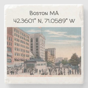 Boston Ma Map Coordinates Vintage Style Stone Coaster by markomundo at Zazzle