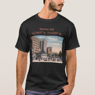 Boston MA Map Coordinates Vintage Style T-Shirt