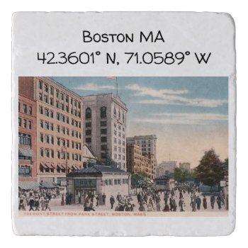 Boston Ma Map Coordinates Vintage Style Trivet by markomundo at Zazzle