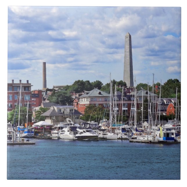 Boston MA - Marina With Bunker Hill Monument Ceramic Tile (Front)