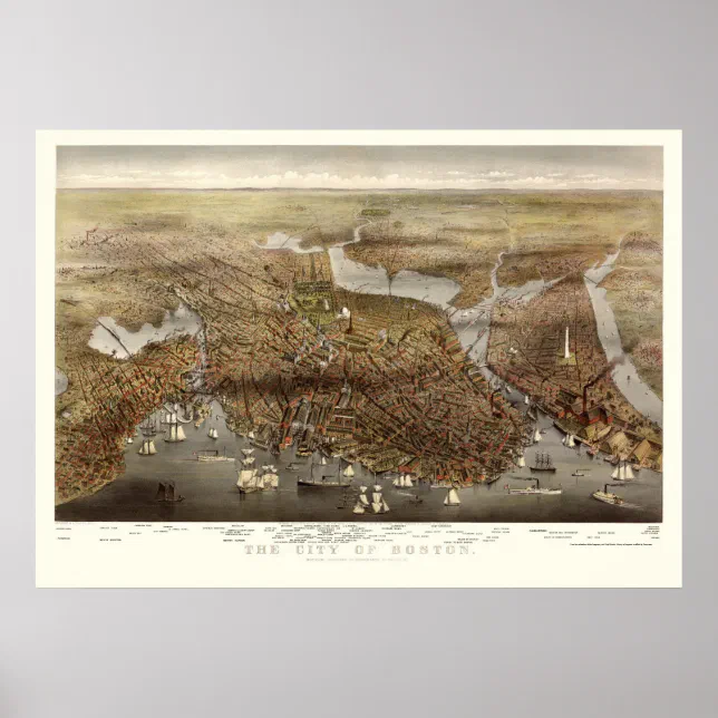 Boston, MA Panoramic Map - 1873 Poster | Zazzle