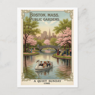 Boston, MA Public Garden Retro Postcard – Colorful