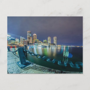 boston ma skyline at night postcard