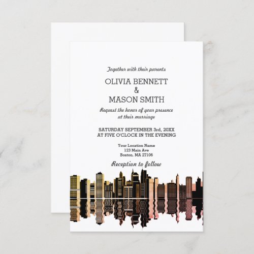 Boston Ma Skyline Cityscape Wedding Invitation